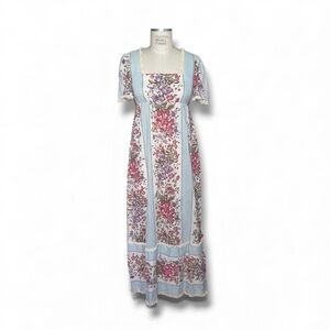 Elegant Floral Maxi Dress with Blue Highlights